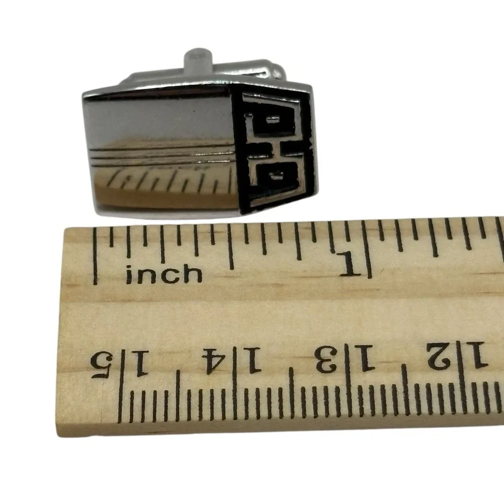 HICKOK USA Abstract Cufflinks Vintage MCM Silver Tone Black Accent Ornate Formal